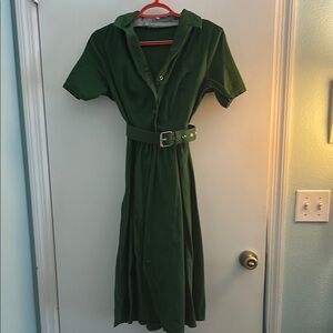 Amazon Green Notched Collar A-Line Midi Dress